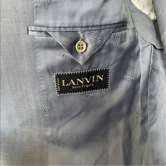 LANVIN Wool Gray Blue Copper PinStripe Button Front Blazer Jacket 44R - Picture 10 of 13